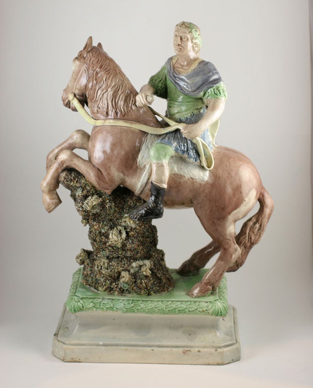 A rare Ralph Wood pottery figure of the Duke of Cumberland decorated in translucent glazes