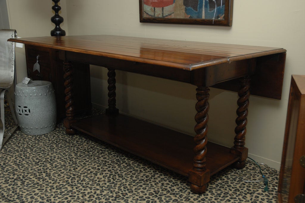 Drop Leaf Walnut Table with Barley Twist Legs