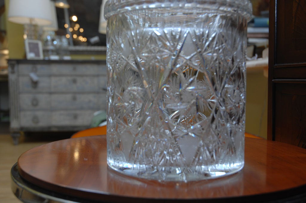 Cut Crystal Biscuit Jar In Excellent Condition In Southampton, NY
