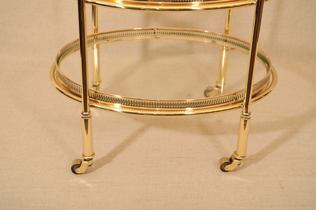 Polished Brass Three Tier Galleried Occasional Table, Mid 20th c