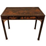Antique Black Lacquer Chinoiserie Silver Table, England, c. 1920's