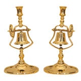 Pair Brass Tavern Bell Candlesticks, England, Late 19th Century