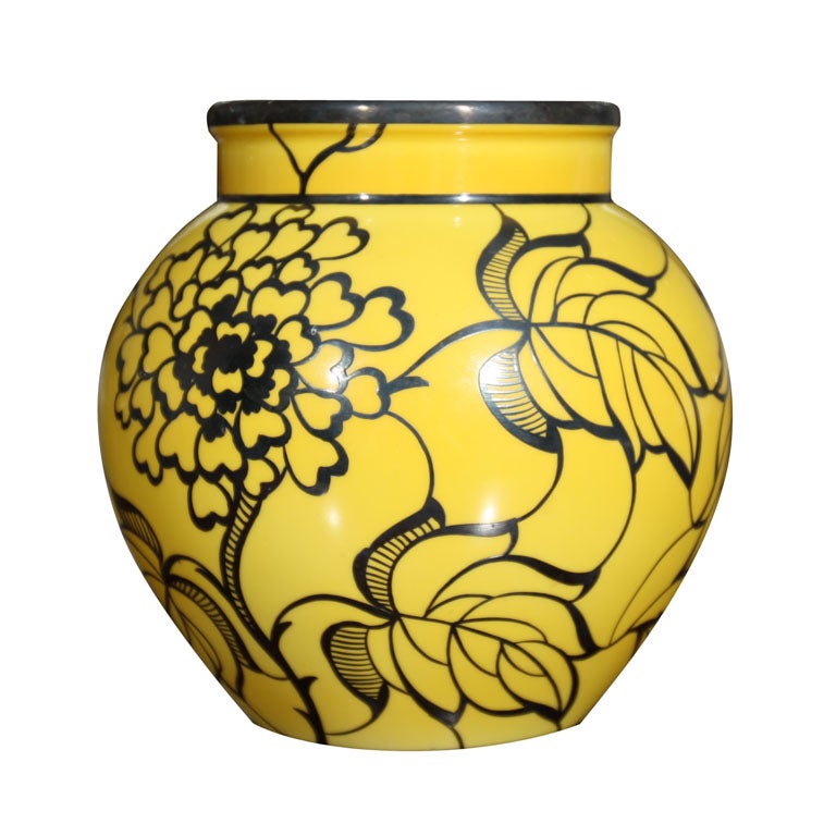 Hutchenreuther Yellow Vase with grey overly For Sale