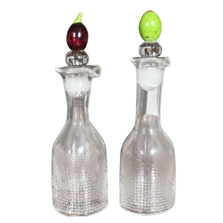 Black and Green Olive Handblown and signed  Cruet Set For Sale