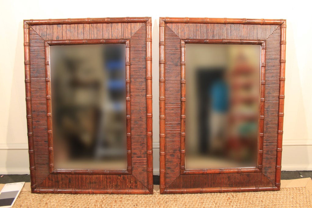 Pair of Bamboo and Rattan Mirrors