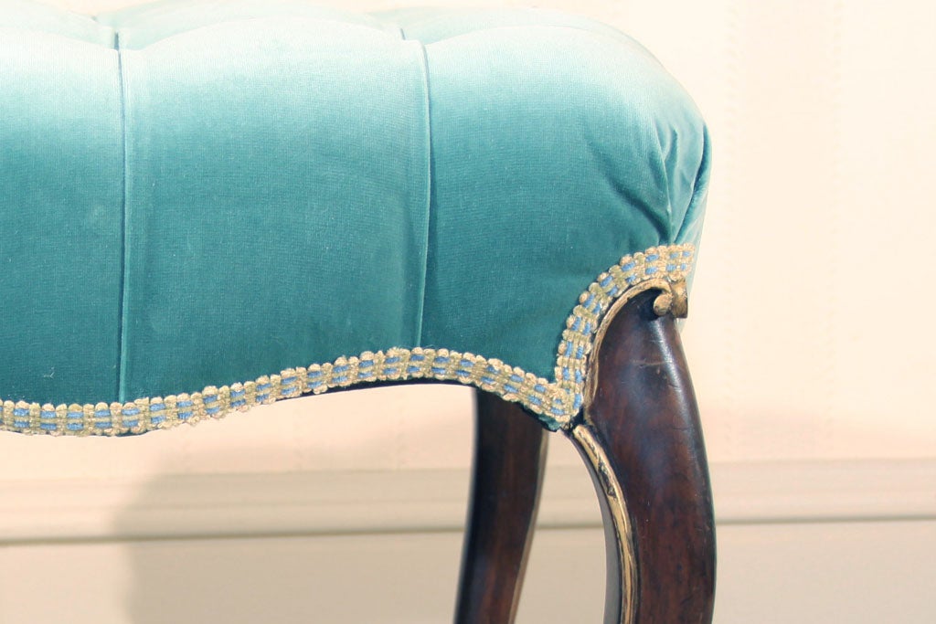19th Century Italian Walnut Tufted Stool For Sale 7