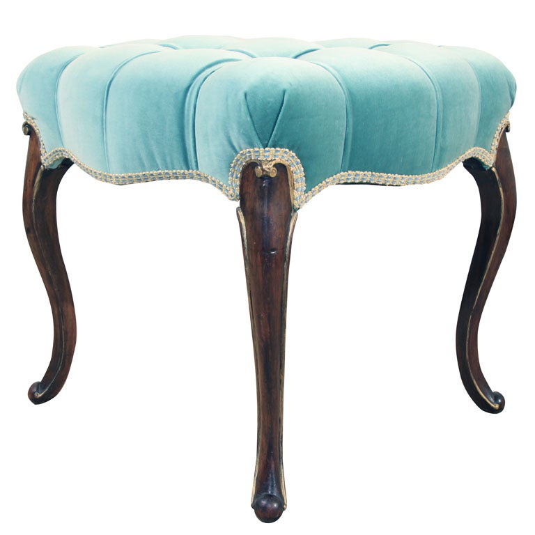 19th Century Italian Walnut Tufted Stool For Sale