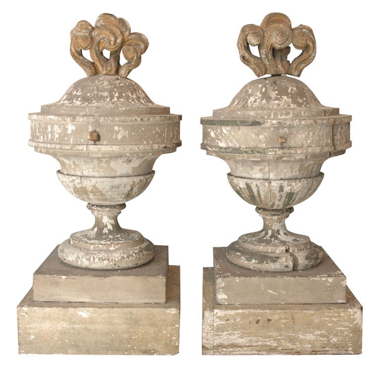 Pair of Wooden Urns