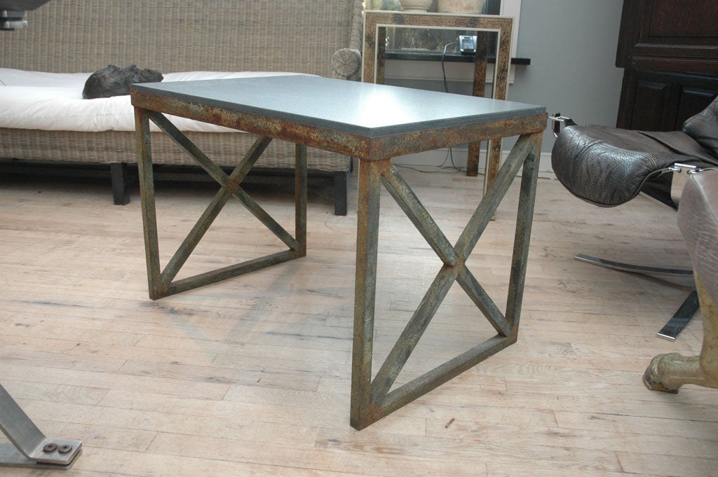 X-Base Iron Table with Stone Top