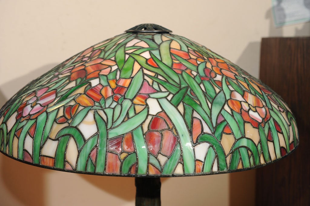 American Leaded Glass Table Lamp by Suess 1