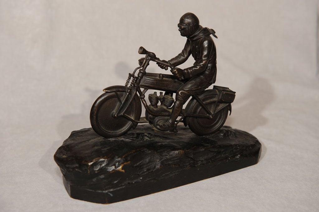 20th Century Austrian Bronze Figure of Motorcyclist - Large