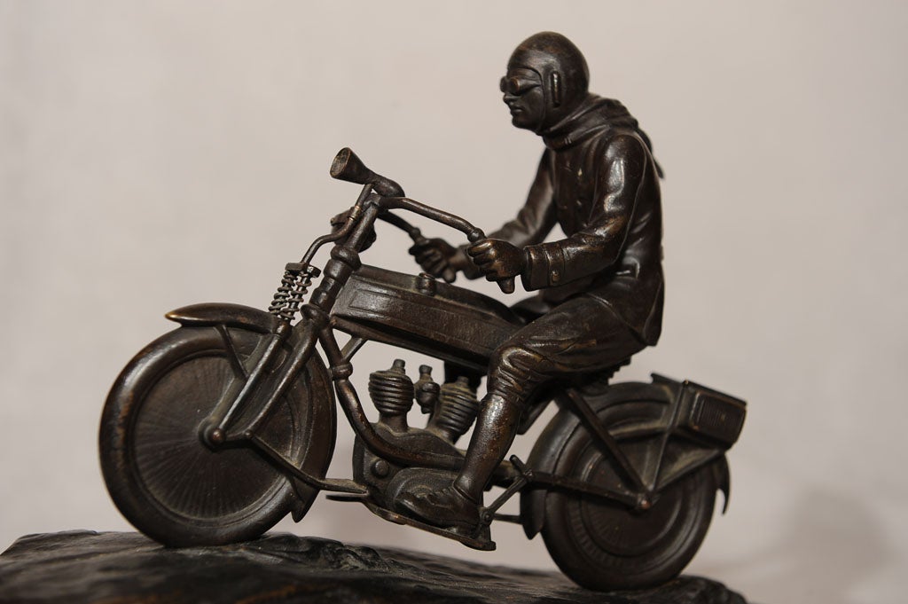 Austrian Bronze Figure of Motorcyclist - Large 1