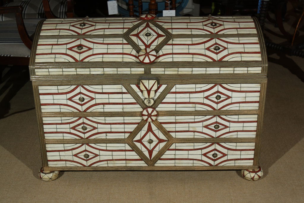 Moraccan Bone and Brass Inlay Trunk