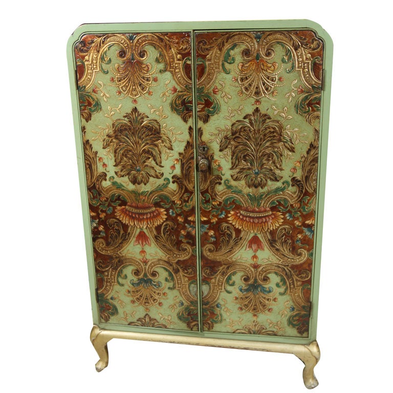 Leather Cabinet Polychrome Embossed Cabinet