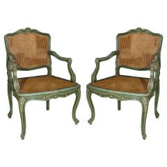 Pair Antique Bergeres - Painted caned Seats