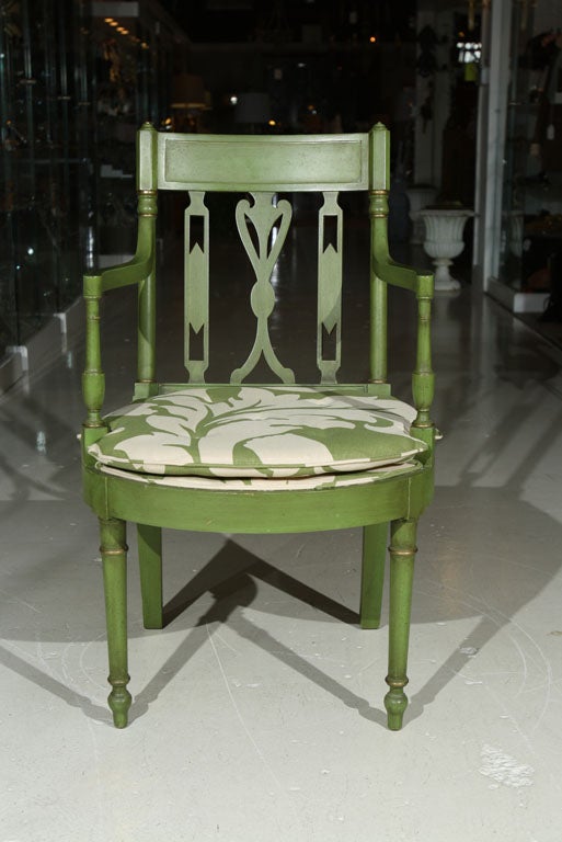 American Pair Decorative Regency Style Green Armchairs