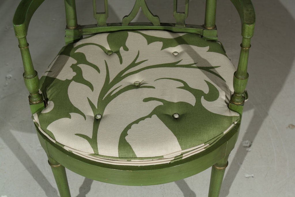 Mid-20th Century Pair Decorative Regency Style Green Armchairs
