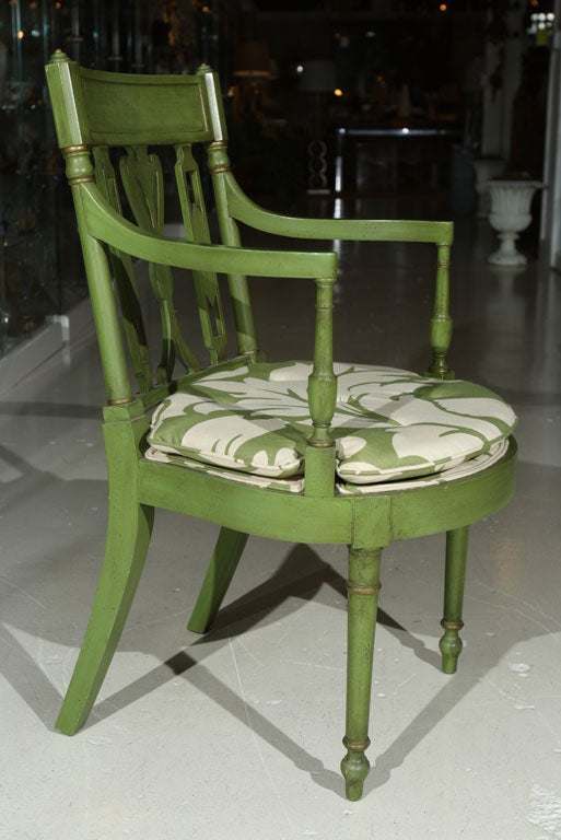 Pair Decorative Regency Style Green Armchairs 1