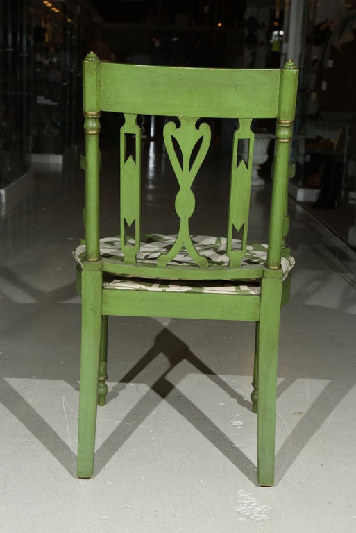 Pair Decorative Regency Style Green Armchairs 2