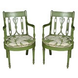 Pair Decorative Regency Style Green Armchairs