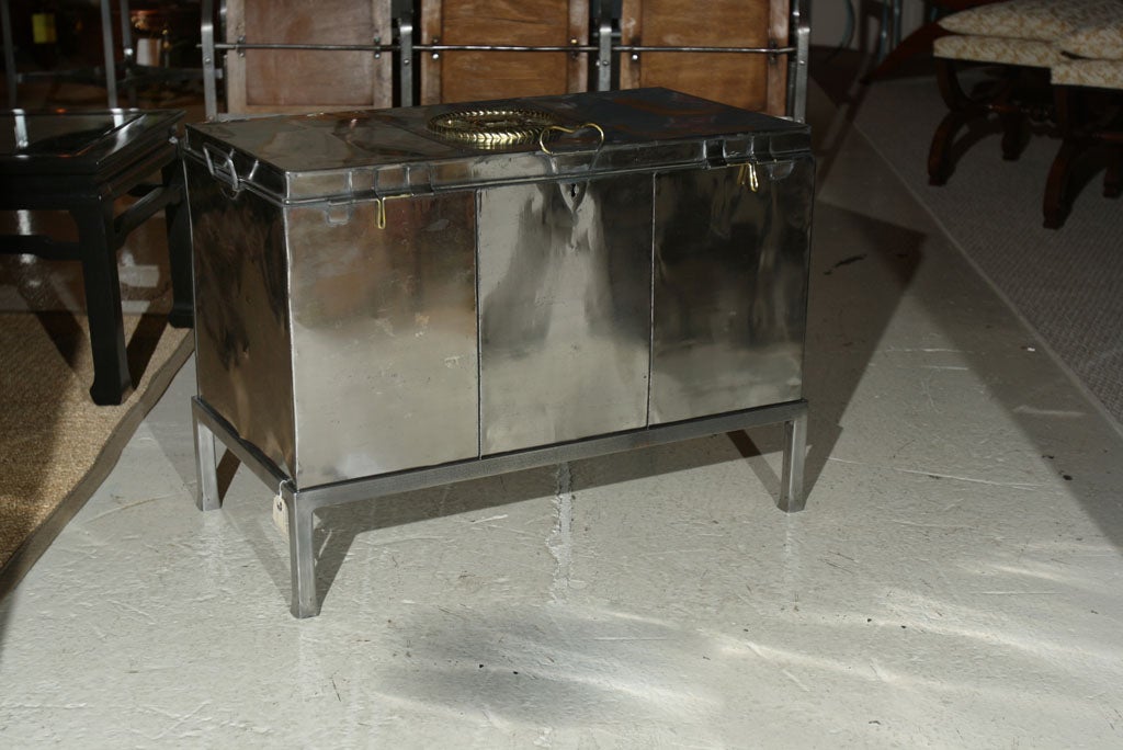 Polished Steel Campaign Travel Trunk
