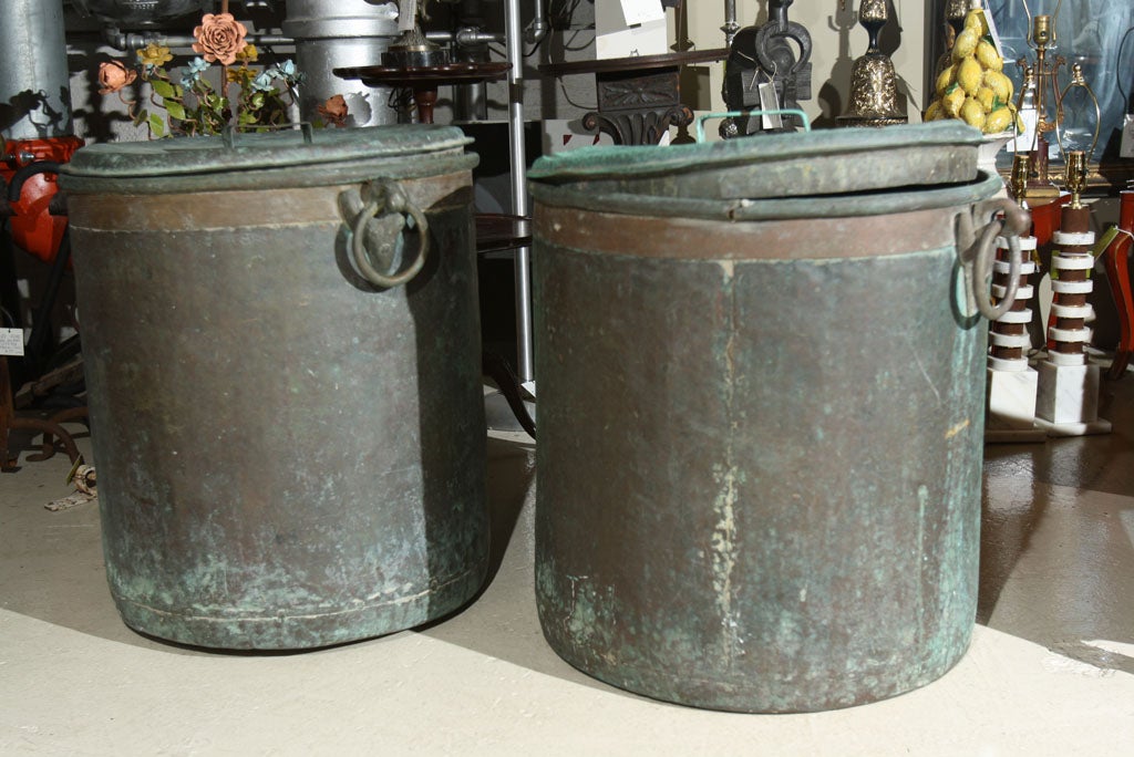 Pair of Large Copper Vessels, Planters, Log Holders