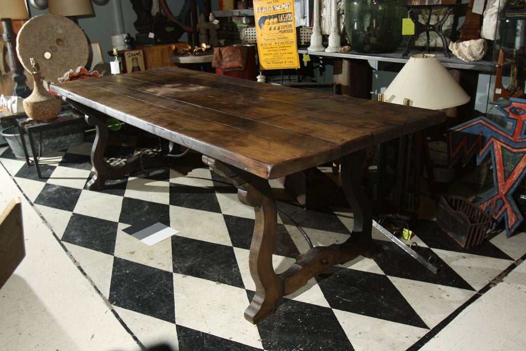 Belgium Tavern Table with Wrought Iron Scroll Decoration 98"