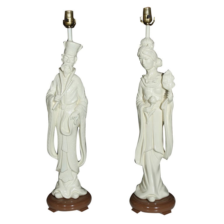 PAIR Chinese Figural Lamps - Painted
