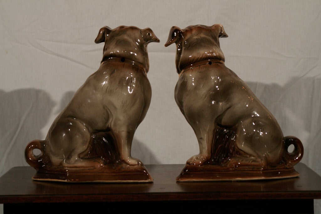 English Pair Staffordshire Pottery Pug Dogs