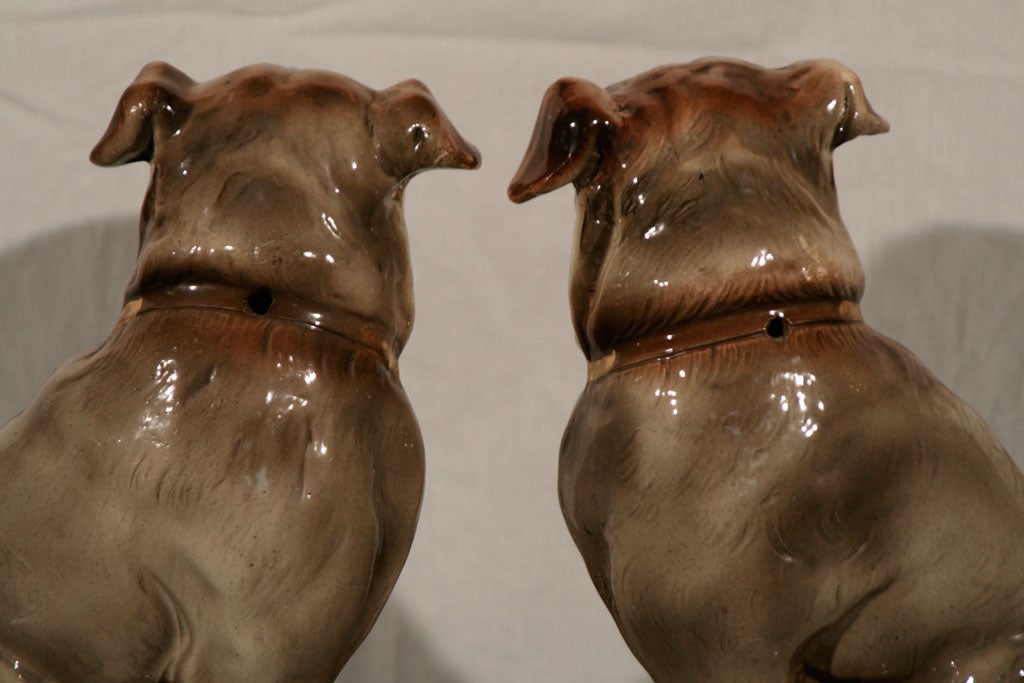 19th Century Pair Staffordshire Pottery Pug Dogs