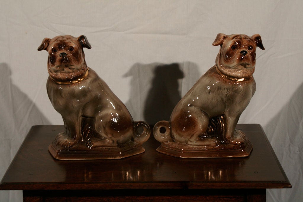 Pair Staffordshire Pottery Pug Dogs 3