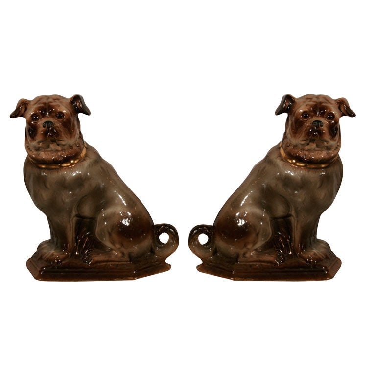 Pair Staffordshire Pottery Pug Dogs