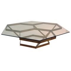 Vintage Massive Custom Architectural Bronze Hexagonal Cocktail Table