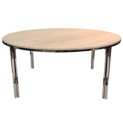 Pace Polished Stainless and Travertine Dining Table 1960s