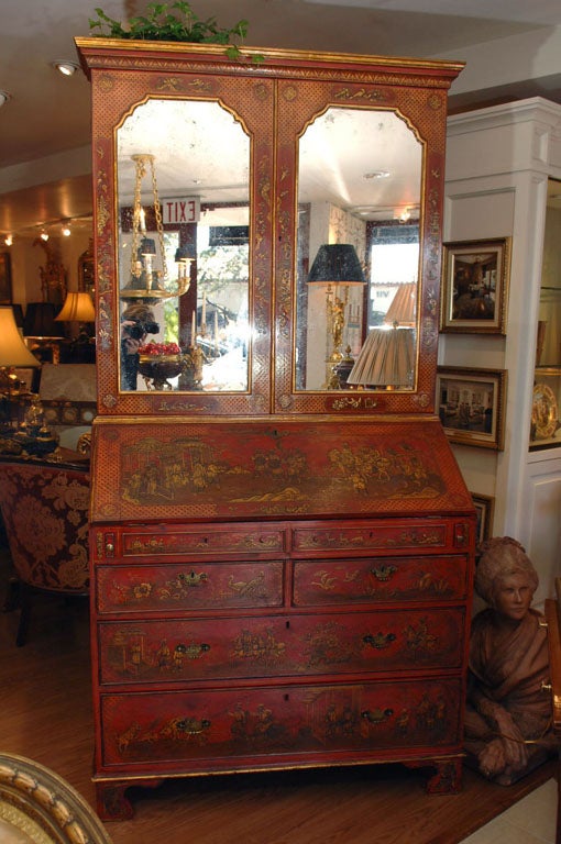 18th English red lacquered secretary