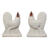 Matching Pair of English Late 19th Century White Staffordshire Roosters on Bases