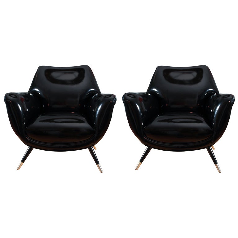 Pair of Faux Patent Leather Armchairs