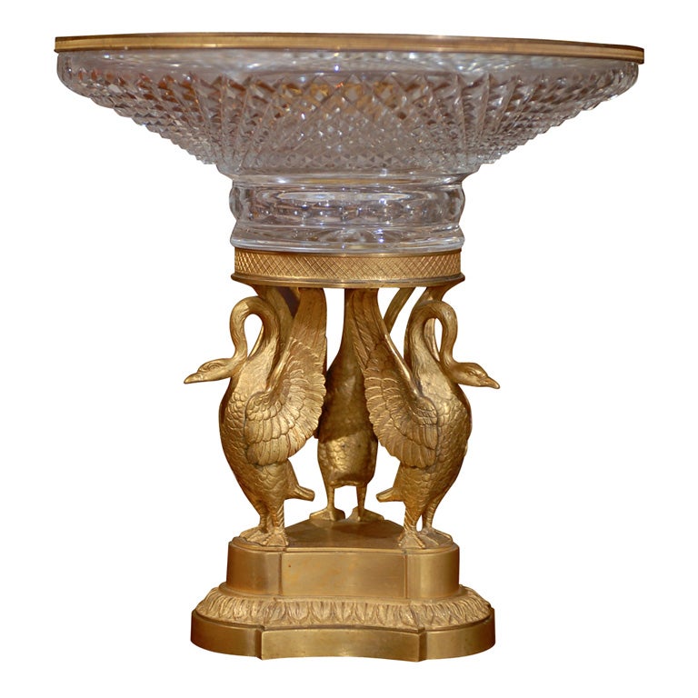 19thC FRENCH CRYSTAL AND GILT BRONZE CENTERPIECE