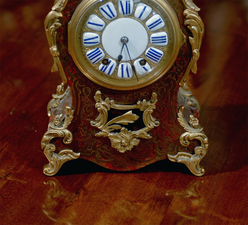 19th Century French Bronze Mounted Boule Mantle Clock with Porcelain Face For Sale 3