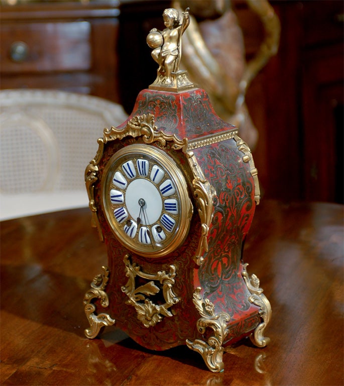 19th Century French Bronze Mounted Boule Mantle Clock with Porcelain Face In Good Condition For Sale In Atlanta, GA