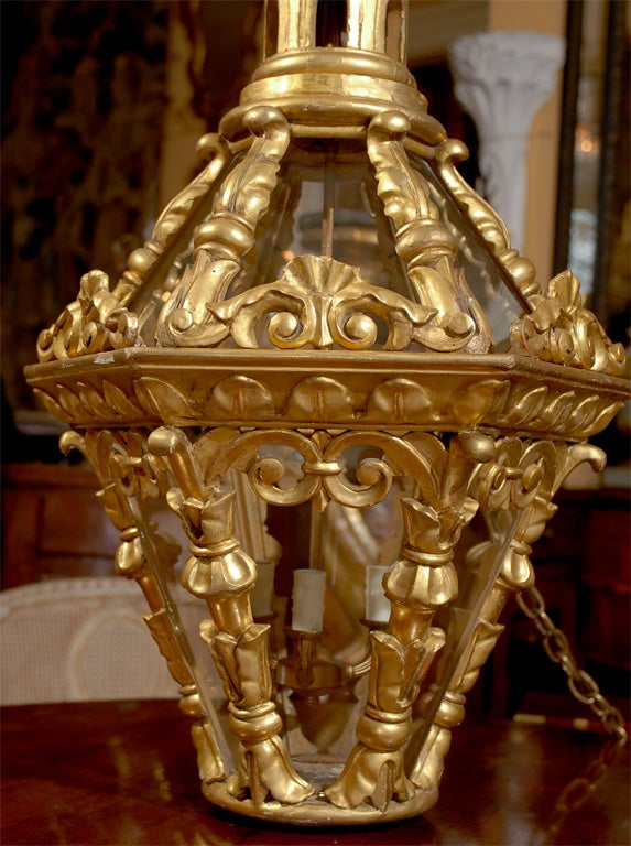 Wood Early 19th Century Italian Gilded Lantern For Sale