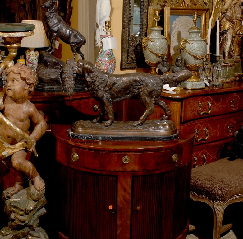BRONZE HUNTING DOG WITH BIRD<br />
OUR INVENTORY #09-AC-103<br />
AN ATLANTA RESOURCE FOR FINE ANTIQUES<br />
<br />
Pierre-Jules Mêne (1810 -1879)