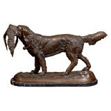 Bronze Hunting Dog with Bird Signed by Pierre-Jules Mêne