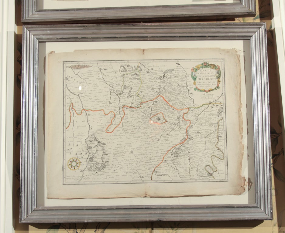 French map dated 1653, wonderful frame.  This map shows the area below Paris and includes Paris.