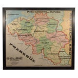 Hand-painted map of Belgium.  Newly framed.
