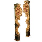 Antique Pair of Italian Paint and Giltwood Architectural Carvings