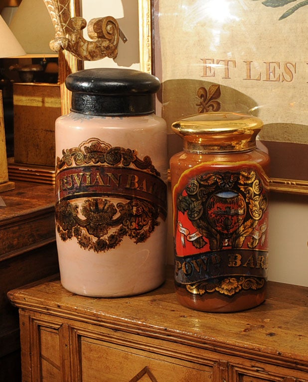 Reverse Painted Glass Pharmacy Jars, English, circa 1830 In Good Condition For Sale In San Francisco, CA