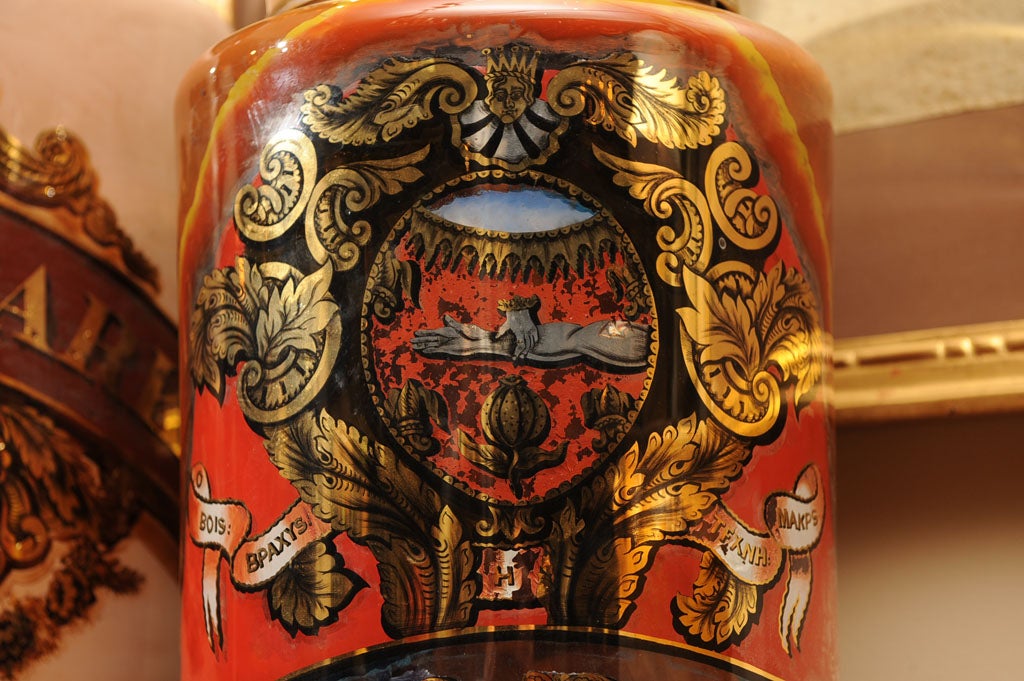 Reverse Painted Glass Pharmacy Jars, English, circa 1830 For Sale 2
