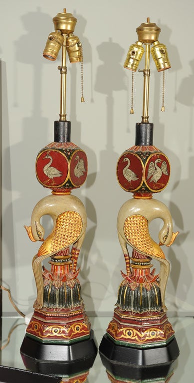 Hand-carved Peacock Table Lamps