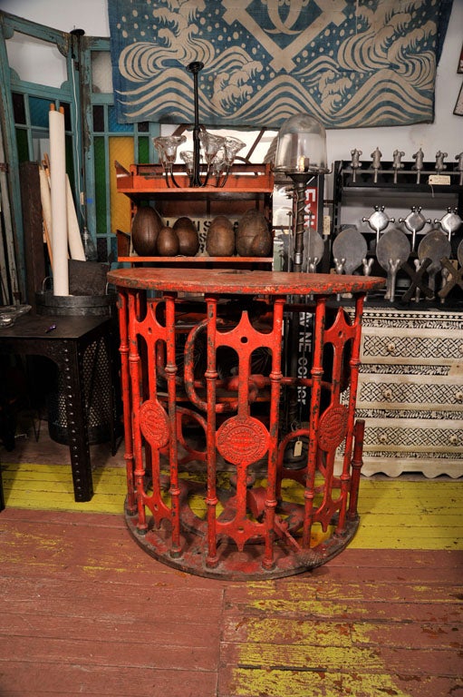 Late 19th Century sporting arena turnstile from Manchester, England. The turnstile was manufacture by W. T. Ellison & Co. the sole makers of this particular design of Rush Preventative Turnstiles. It is perfectly suited for use as a console table,